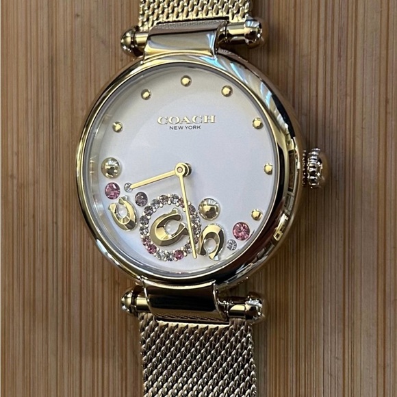 NWT Coach Cary Watch With 34mm Silver White Face & Golden MeshBracelet - Picture 6 of 6